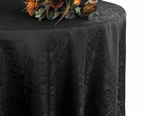 Damask Black Round Tablecloth 2.3m